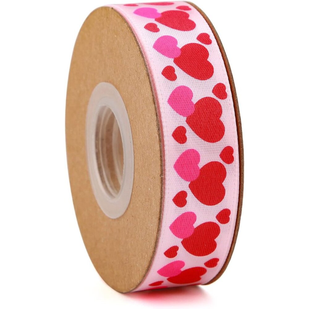 10 Yards 5/8 Inch Valentine's Day Ribbons Pink and Red Heart Satin Ribbon for Wr